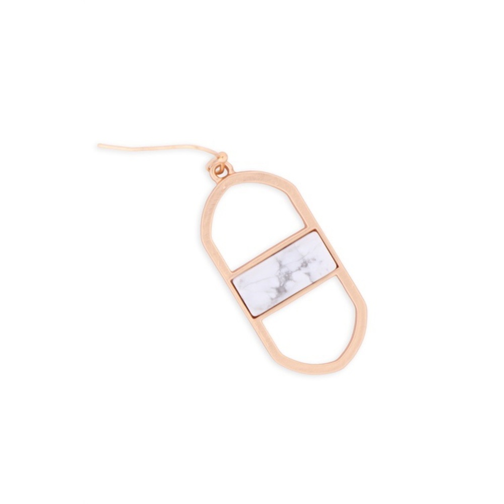 OPEN OVAL NATURAL STONE DROP EARRINGS - MATTE GOLD WHITE - Picture 2 of 2